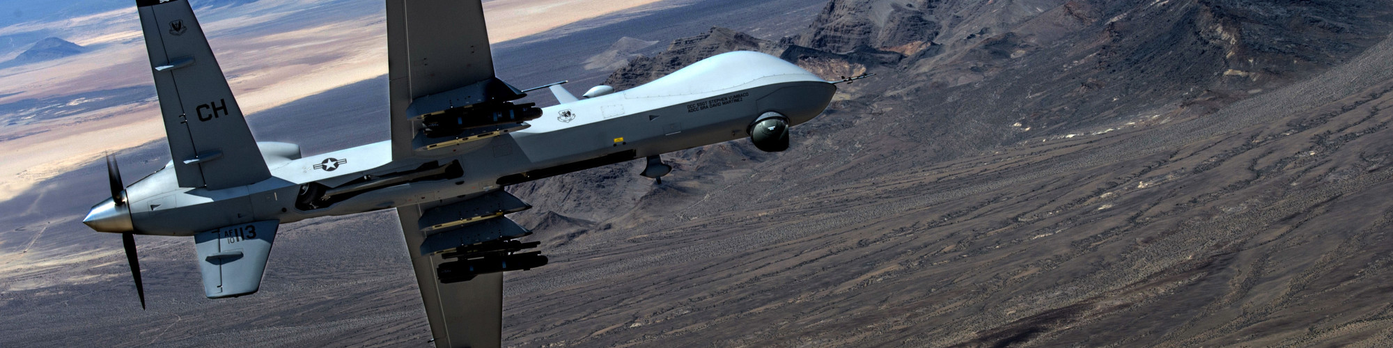 An MQ- Reaper remotely piloted aircraft performs aerial maneuvers over Creech Air Force Base, Nev., June 25, 2015. The MQ-9 Reaper is an armed, multi-mission, medium-altitude, long-endurance remotely piloted aircraft that is employed primarily as an intelligence-collection asset and secondarily against dynamic execution targets. (U.S. Air Force photo by Senior Airman Cory D. Payne/Not Reviewed)
